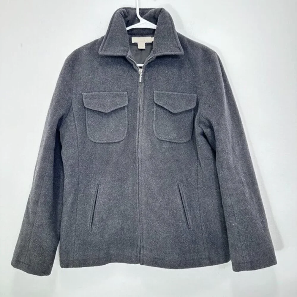J.‎ Crew Dark Grey Wool Blend Collared 90s Winter Utility Jacket Coat Women's M